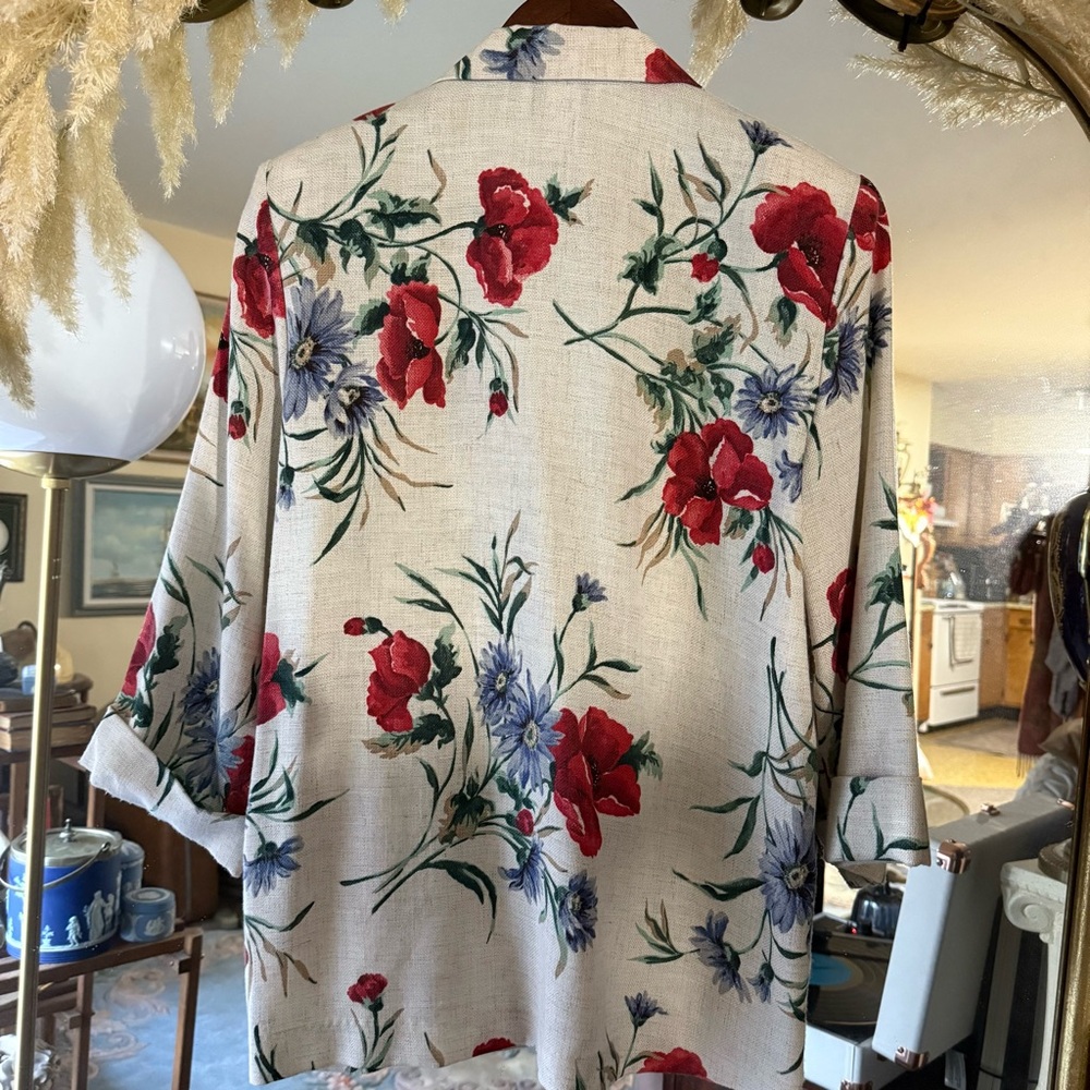Joanna Vintage Cream Floral Rose Blazer with Shoulder Pads & Pockets Made in USA - Picture 8 of 8